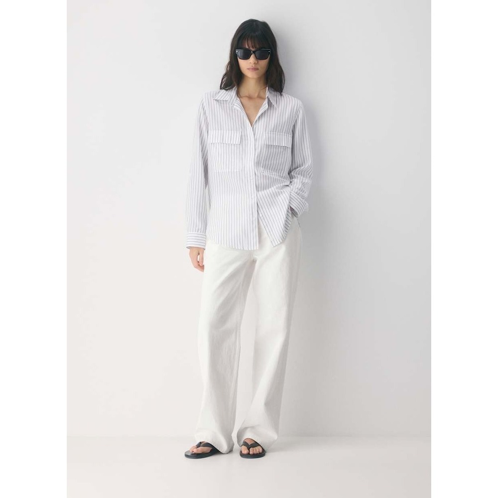 Babaton Aritzia Utility Pinstripe Shirt White Grey Tencel Button Up XS New